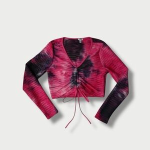 Fit In Ruched Tie Dye Cropped Long Sleeve Athleisure Workout Top Med Active Wear